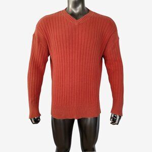 Vintage Y2K Guess Jeans Men's Orange Ribbed Knit V Neck Sweater Size XXL
